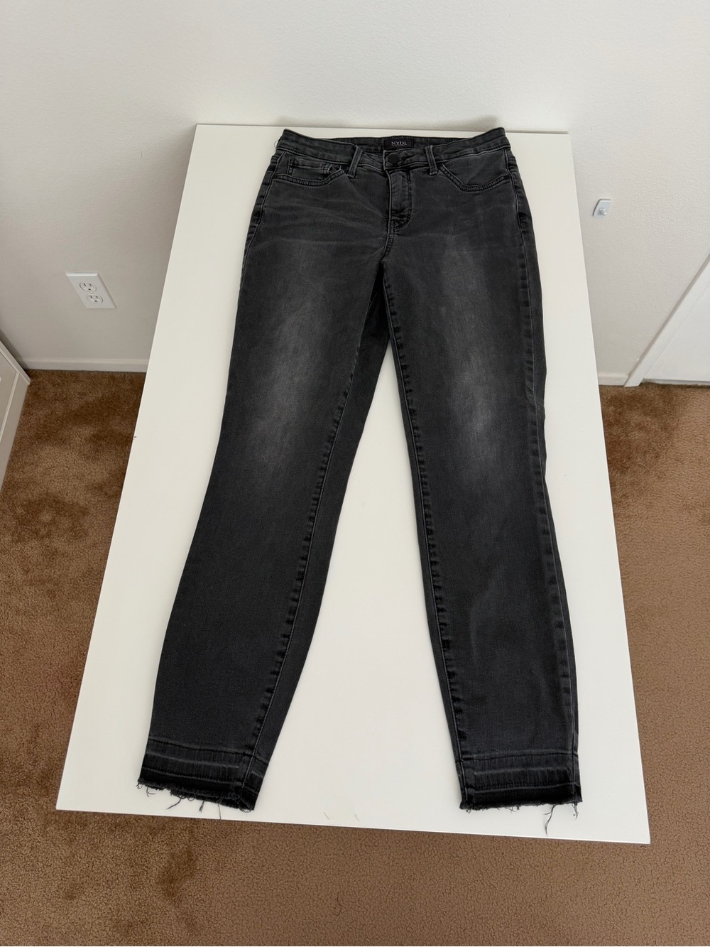 NYDJ Black Skinny Jeans with Frayed Hem